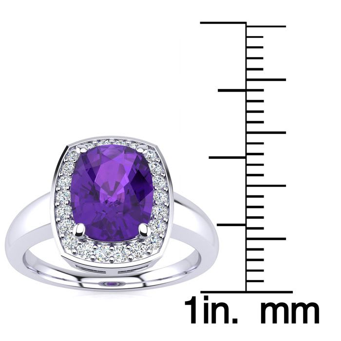 2 Carat Cushion Cut Amethyst and Halo Diamond Ring In 14 Karat White Gold