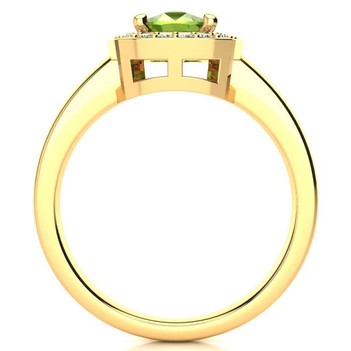 2 2/3 Carat Cushion Cut Peridot and Halo Diamond Ring In 14 Karat Yellow Gold