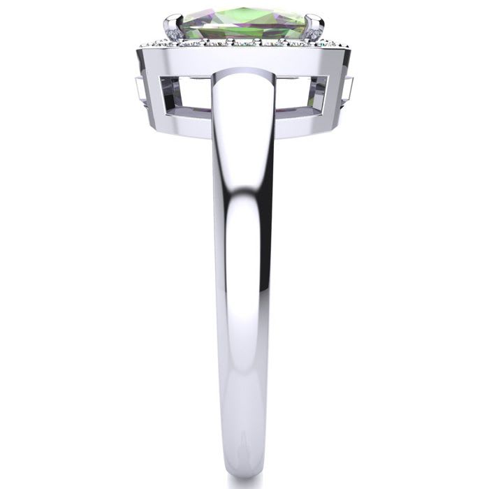2 Carat Cushion Shape Mystic Topaz Ring With Diamond Halo In 14 Karat White Gold