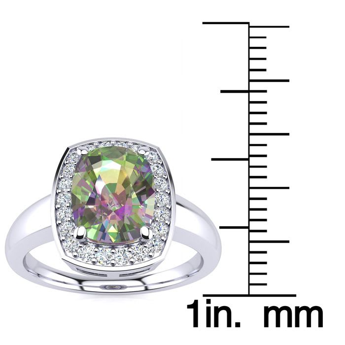 2 Carat Cushion Shape Mystic Topaz Ring With Diamond Halo In 14 Karat White Gold