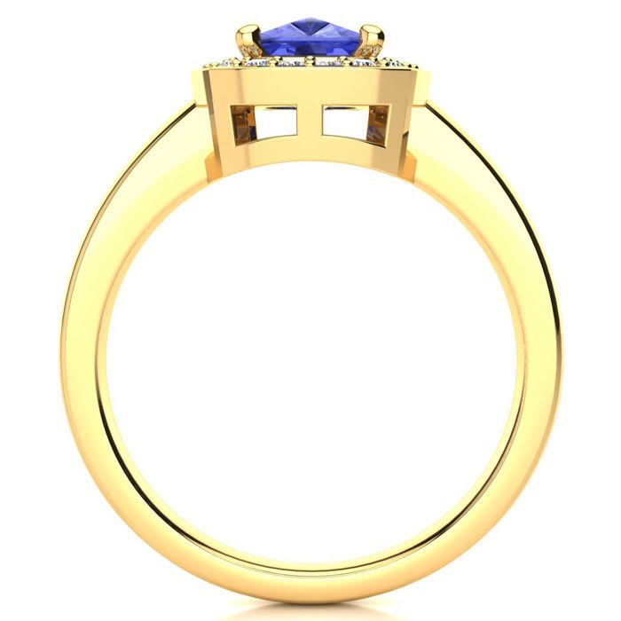 2 1/2 Carat Cushion Cut Tanzanite and Halo Diamond Ring In 14 Karat Yellow Gold