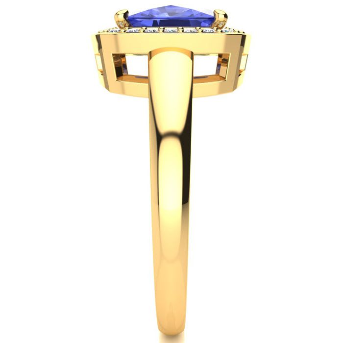 2 1/2 Carat Cushion Cut Tanzanite and Halo Diamond Ring In 14 Karat Yellow Gold