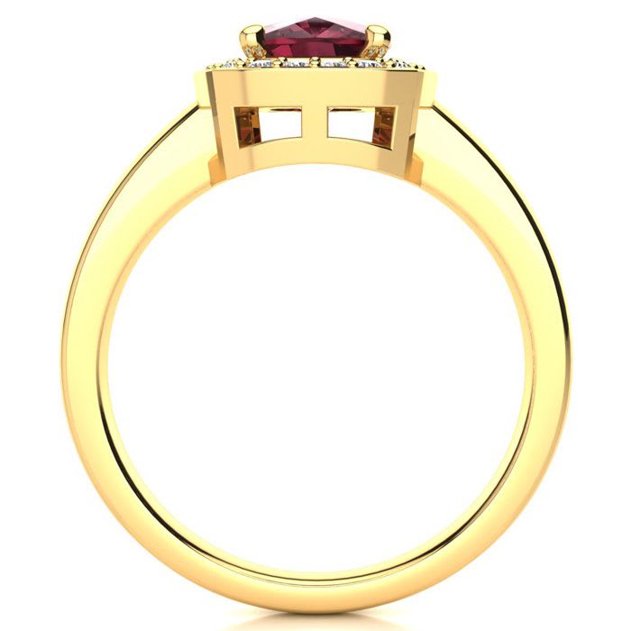 Garnet Ring: Garnet Jewelry: 3 Carat Cushion Cut Garnet and Halo Diamond Ring In 14 Karat Yellow Gold