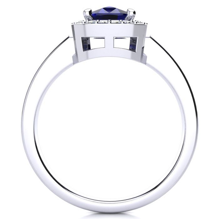 3 Carat Cushion Cut Sapphire and Halo Diamond Ring In 14 Karat White Gold