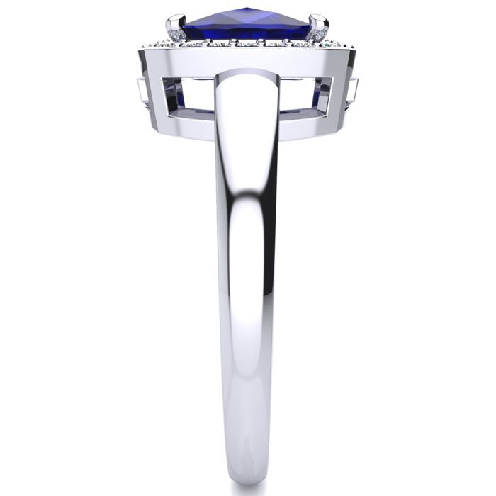 3 Carat Cushion Cut Sapphire and Halo Diamond Ring In 14 Karat White Gold