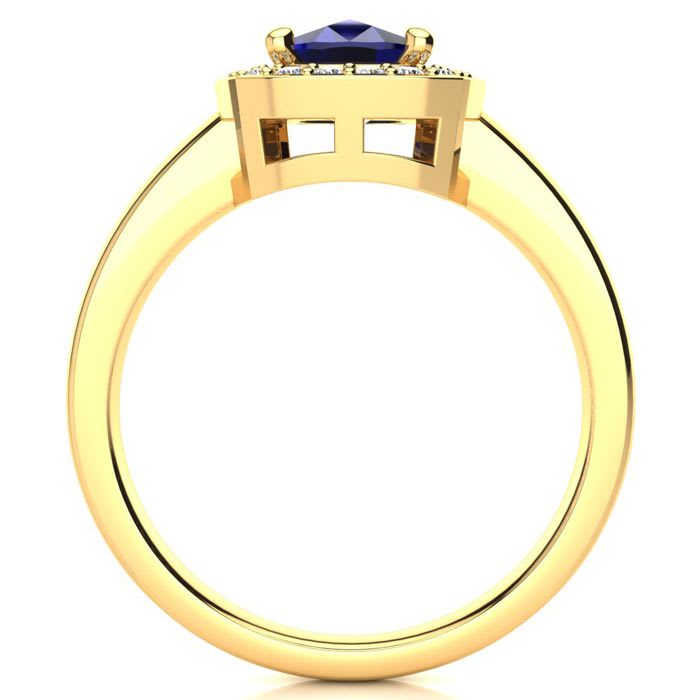 3 Carat Cushion Cut Sapphire and Halo Diamond Ring In 14 Karat Yellow Gold