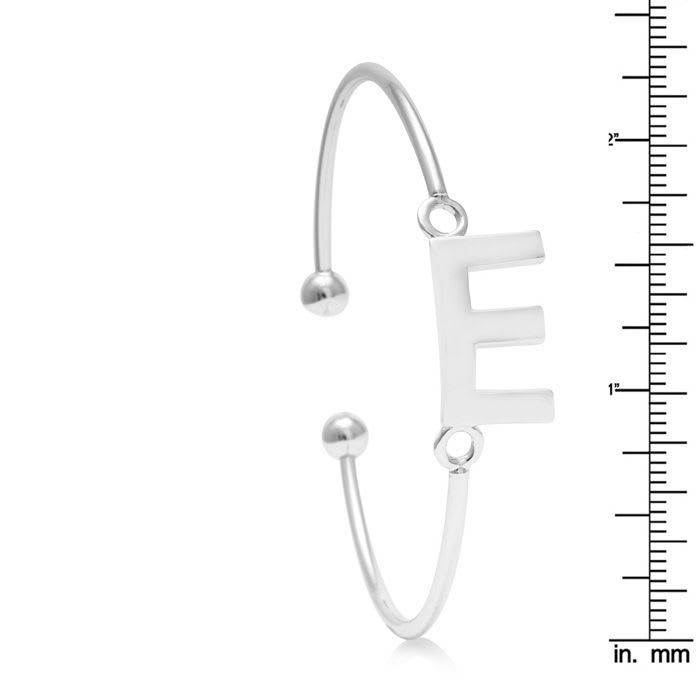 "E" Initial Bangle Bracelet In Silver Tone