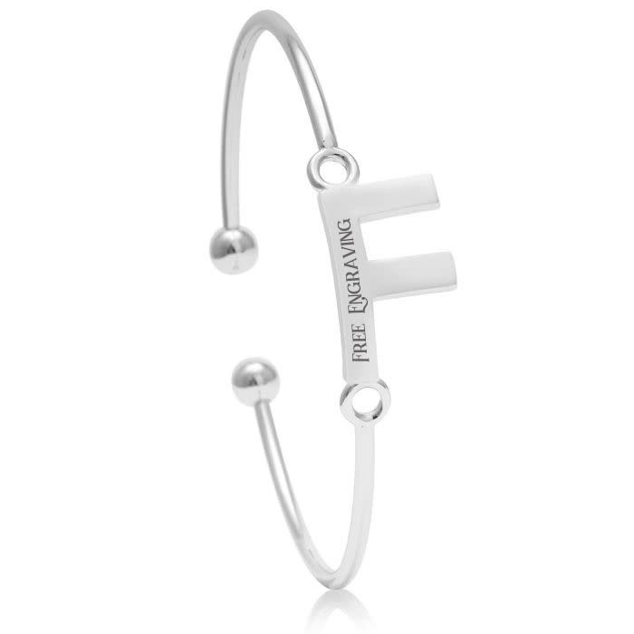 "F" Initial Bangle Bracelet In Silver Tone