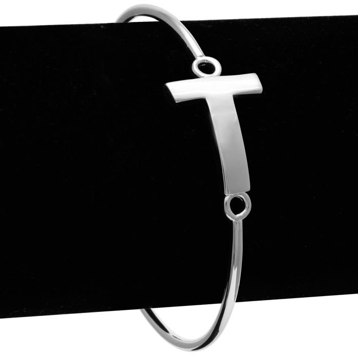 "T" Initial Bangle Bracelet In Silver Tone