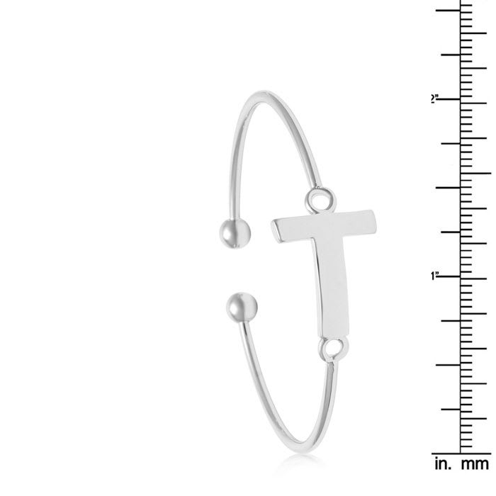 "T" Initial Bangle Bracelet In Silver Tone