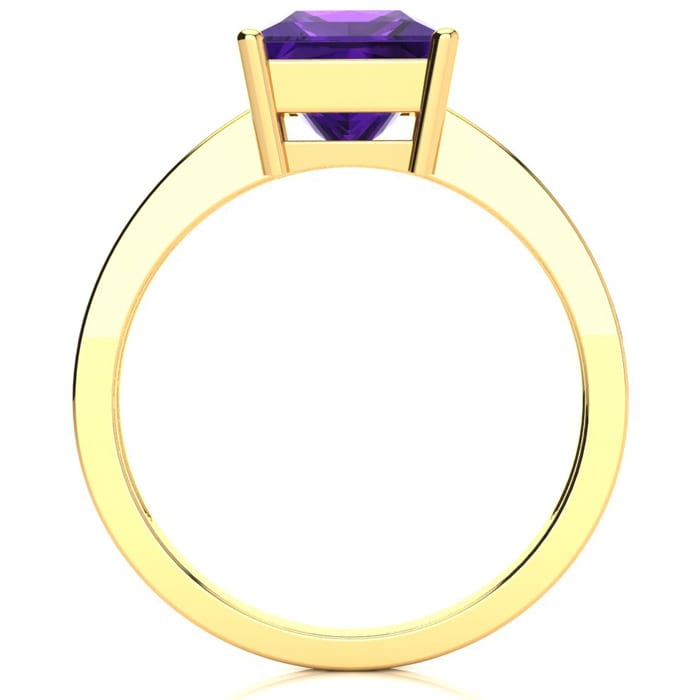Square Step Cut 1 2/3ct Amethyst and Diamond Ring in 14K Yellow Gold