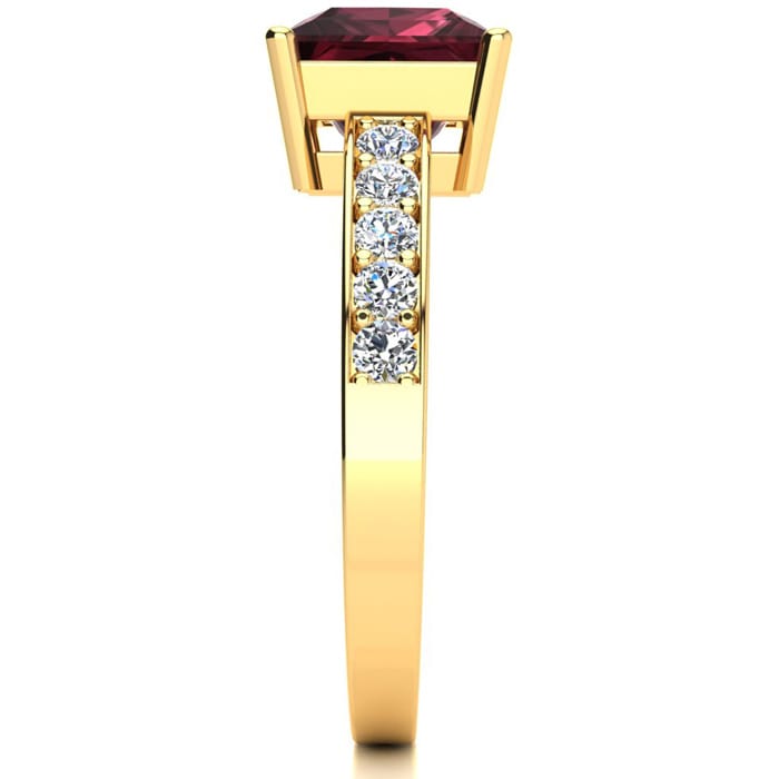Garnet Ring: Garnet Jewelry: Square Step Cut 1 2/3ct Garnet and Diamond Ring in 14K Yellow Gold
