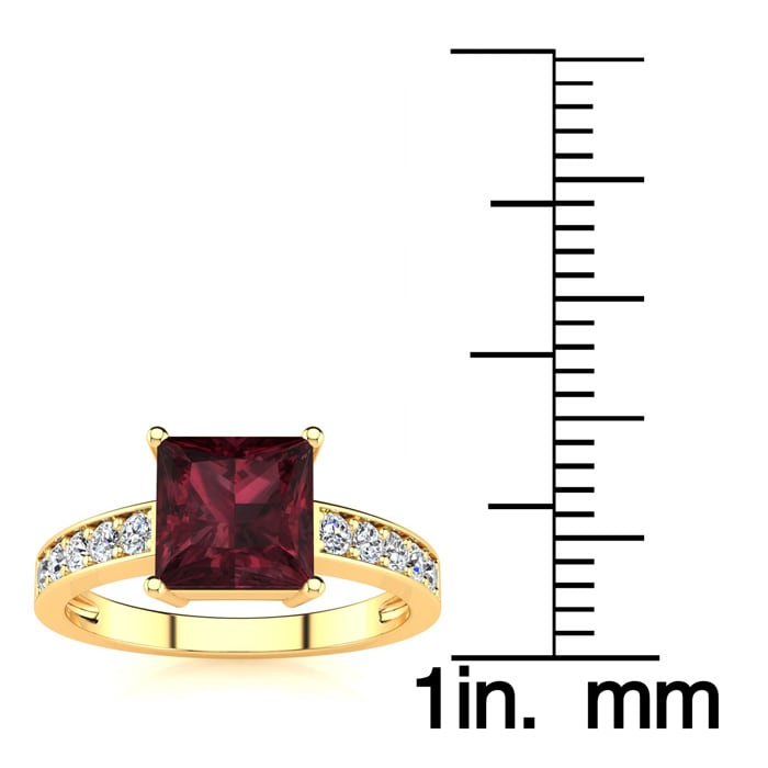 Garnet Ring: Garnet Jewelry: Square Step Cut 1 2/3ct Garnet and Diamond Ring in 14K Yellow Gold