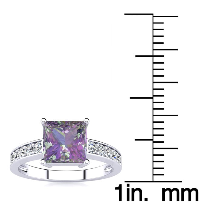 1-7/8 Carat Square Shape Mystic Topaz Ring With Diamonds In 14 Karat White Gold
