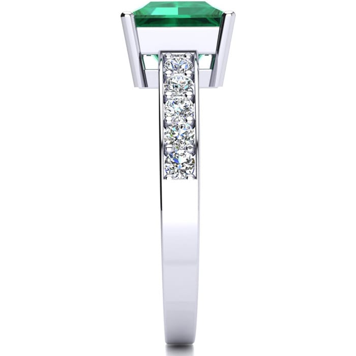 Square Step Cut 1 3/4ct Emerald and Diamond Ring in 14K White Gold
