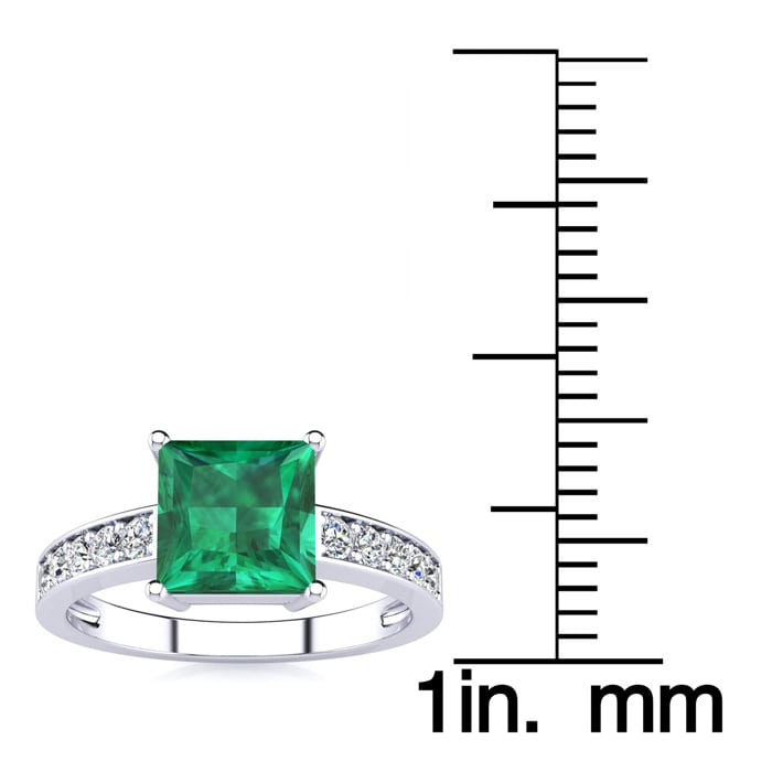 Square Step Cut 1 3/4ct Emerald and Diamond Ring in 14K White Gold