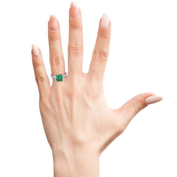 Square Step Cut 1 3/4ct Emerald and Diamond Ring in 14K White Gold