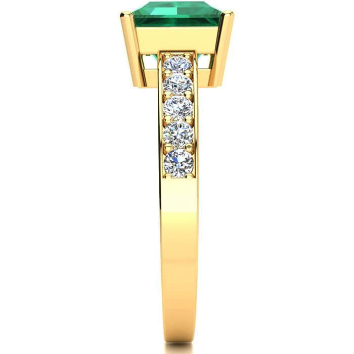 Square Step Cut 1 3/4ct Emerald and Diamond Ring in 14K Yellow Gold