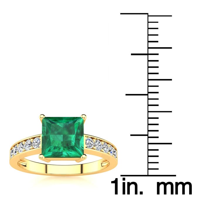 Square Step Cut 1 3/4ct Emerald and Diamond Ring in 14K Yellow Gold