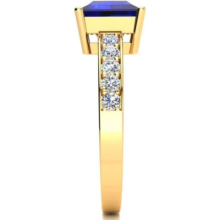 Square Step Cut 1 7/8ct Sapphire and Diamond Ring in 14K Yellow Gold