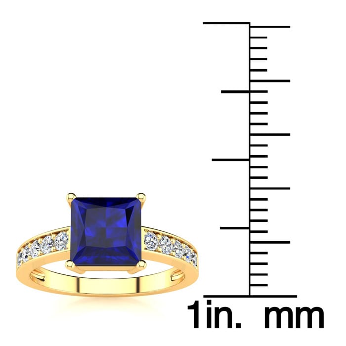 Square Step Cut 1 7/8ct Sapphire and Diamond Ring in 14K Yellow Gold