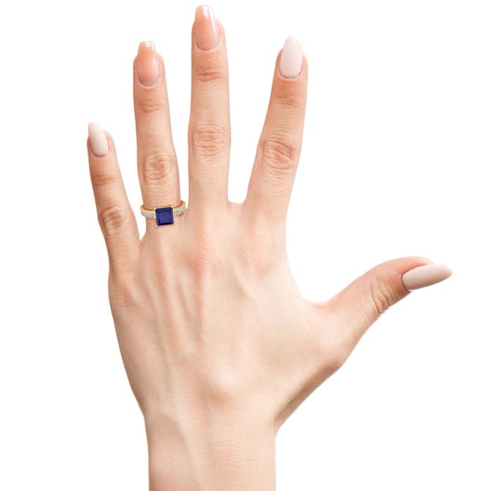 Square Step Cut 1 7/8ct Sapphire and Diamond Ring in 14K Yellow Gold