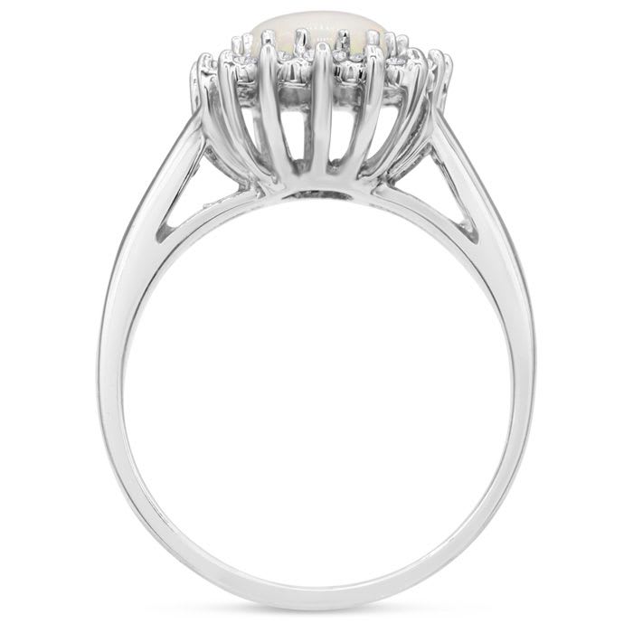1-1/2 Carat Opal Ring and Halo Diamonds In 14 Karat White Gold