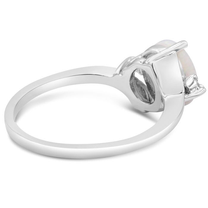 7/8 Carat Opal Ring and Two Diamonds In 14 Karat White Gold