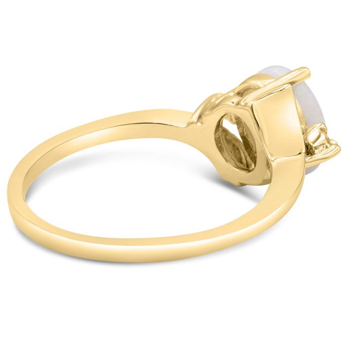 7/8 Carat Opal Ring and Two Diamonds In 14 Karat Yellow Gold