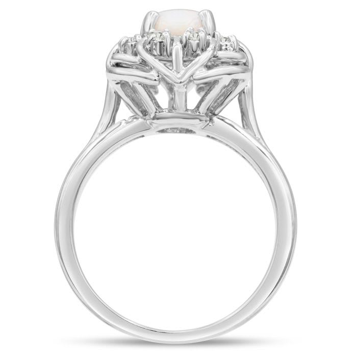 1 Carat Vintage Opal Ring and Halo Diamonds In 14 Karat White Gold