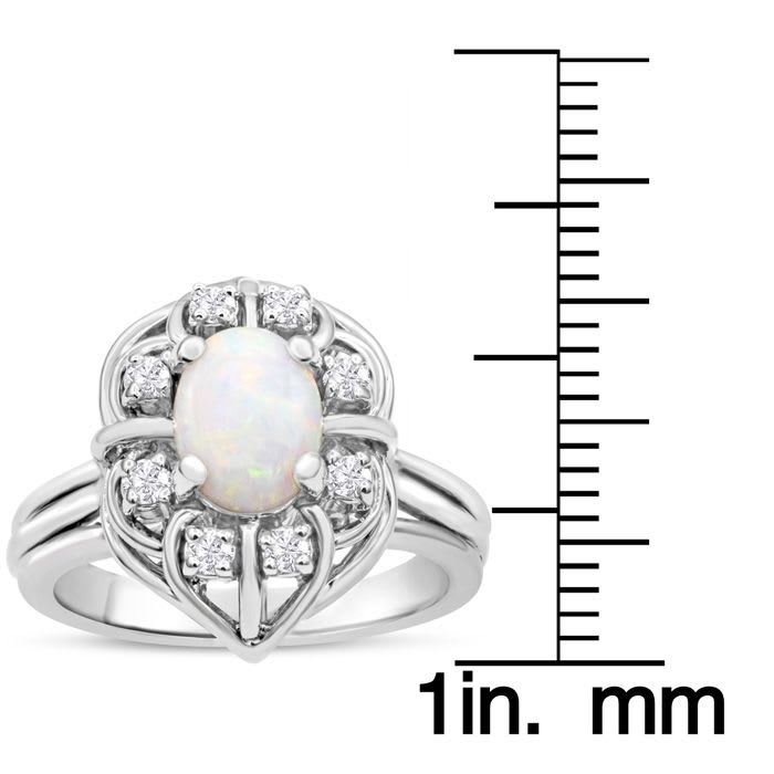 1 Carat Vintage Opal Ring and Halo Diamonds In 14 Karat White Gold