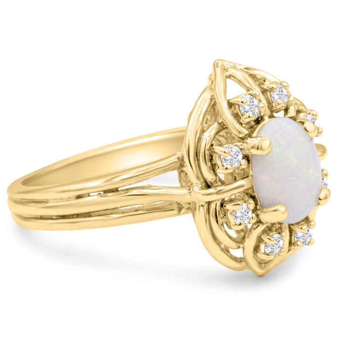 1 Carat Vintage Opal Ring and Halo Diamonds In 14 Karat Yellow Gold