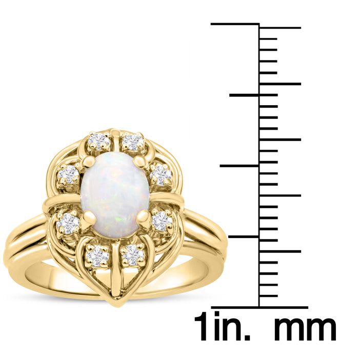 1 Carat Vintage Opal Ring and Halo Diamonds In 14 Karat Yellow Gold