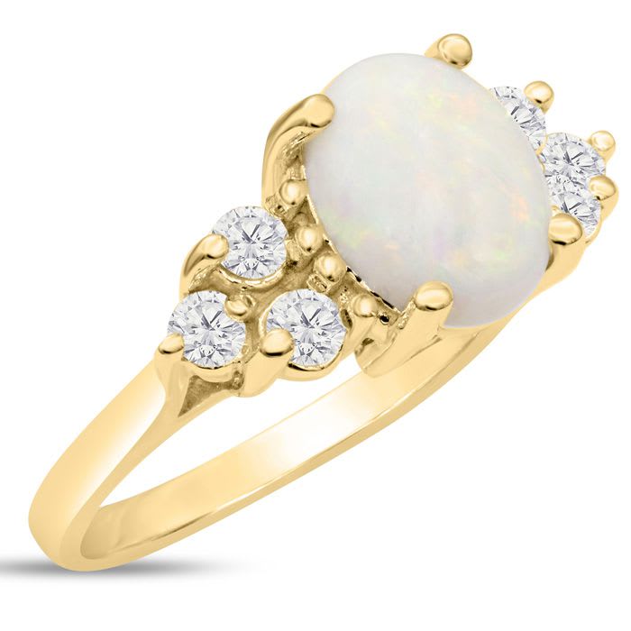 3 Carat Opal Ring with 6 Diamonds In 14 Karat Yellow Gold