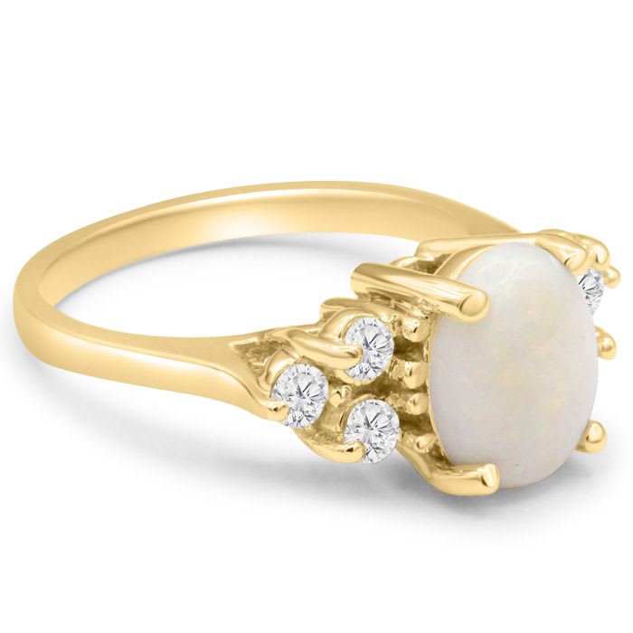 3 Carat Opal Ring with 6 Diamonds In 14 Karat Yellow Gold