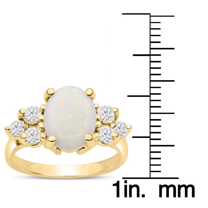 3 Carat Opal Ring with 6 Diamonds In 14 Karat Yellow Gold