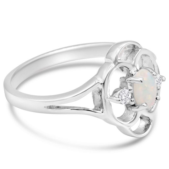 Vintage 1/4 Carat Opal Ring and Diamonds In 14 Karat White Gold