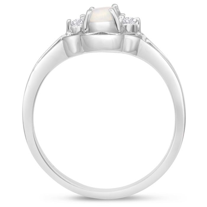 Vintage 1/4 Carat Opal Ring and Diamonds In 14 Karat White Gold