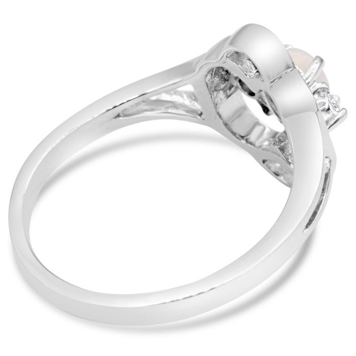 Vintage 1/4 Carat Opal Ring and Diamonds In 14 Karat White Gold