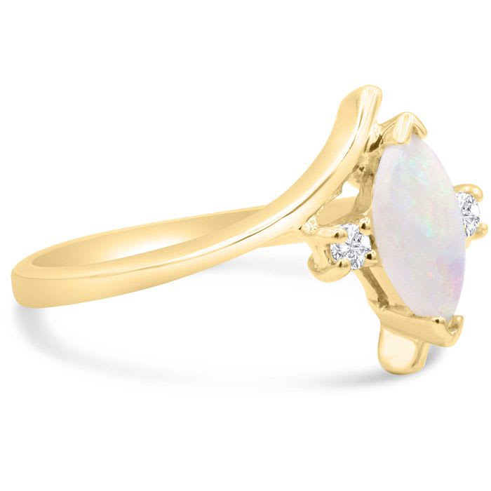 1/2 Carat Marquise Shape Opal Ring and Two Diamonds In 14 Karat Yellow Gold