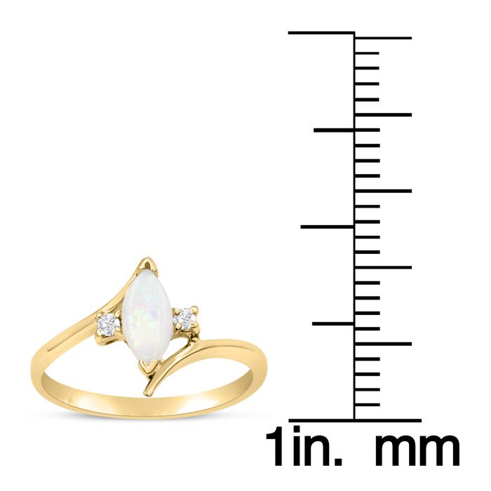 1/2 Carat Marquise Shape Opal Ring and Two Diamonds In 14 Karat Yellow Gold