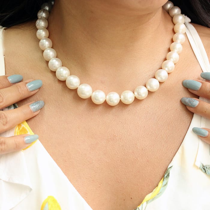 12-14MM Tahitian South Sea Pearl Strand Necklace With 14K White Gold Diamond Accent Clasp, 18 Inches AAA Quality