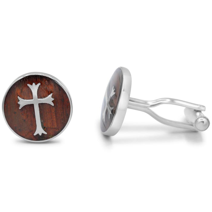 Octavius Stainless Steel and Mahogany Gothic Cross Cufflinks
