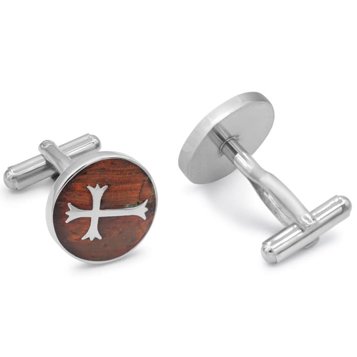 Octavius Stainless Steel and Mahogany Gothic Cross Cufflinks