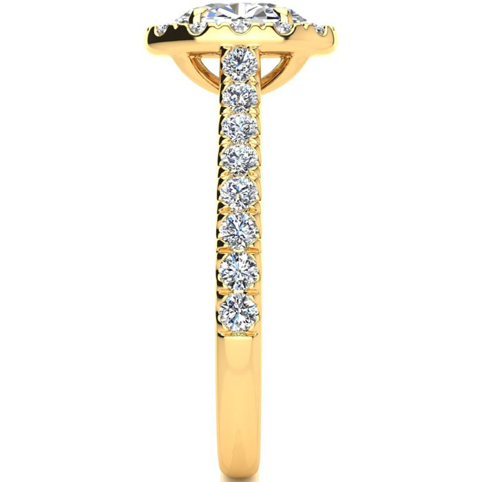 1 1/2 Carat Oval Shape Halo Diamond Engagement Ring in 14k Yellow Gold