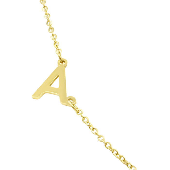 Dainty A Initial Sideways Necklace In Gold Overlay, 16 Inches