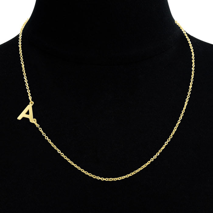 Dainty A Initial Sideways Necklace In Gold Overlay, 16 Inches