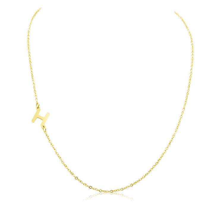 Dainty H Initial Sideways Necklace In Gold Overlay, 16 Inches