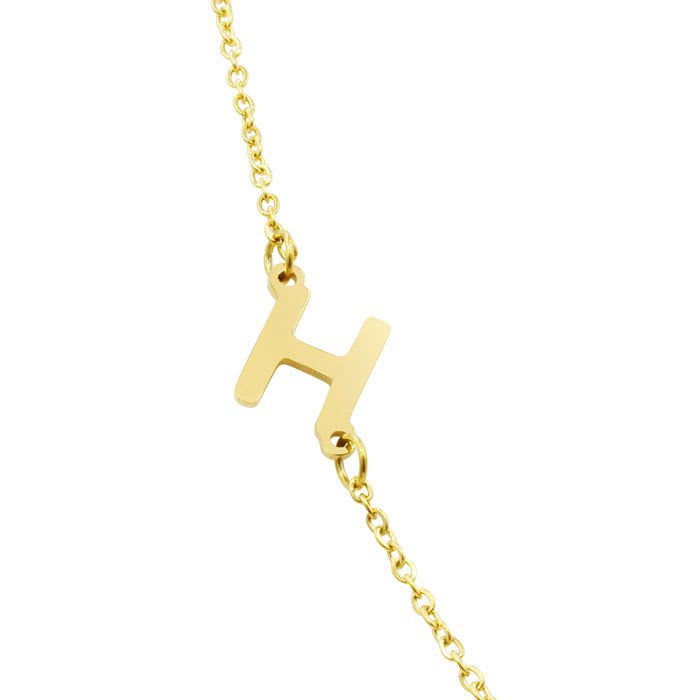 Dainty H Initial Sideways Necklace In Gold Overlay, 16 Inches