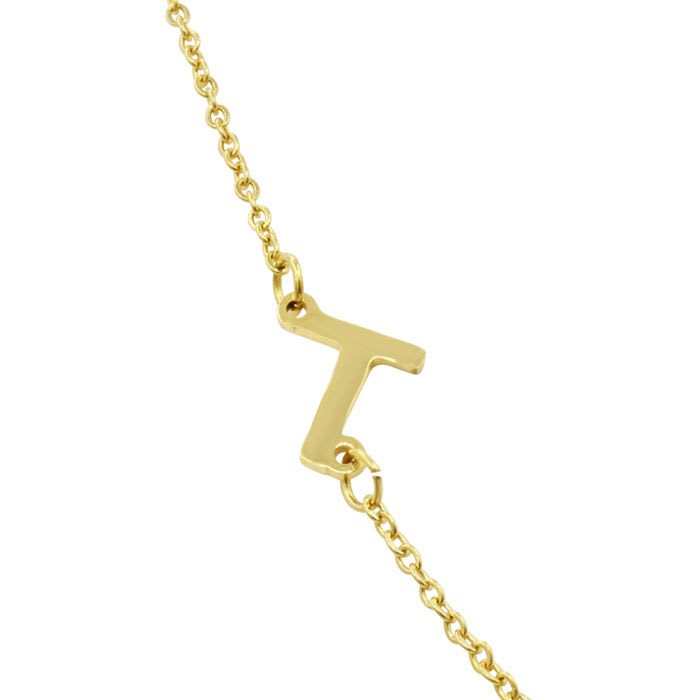 Dainty T Initial Sideways Necklace In Gold Overlay, 16 Inches
